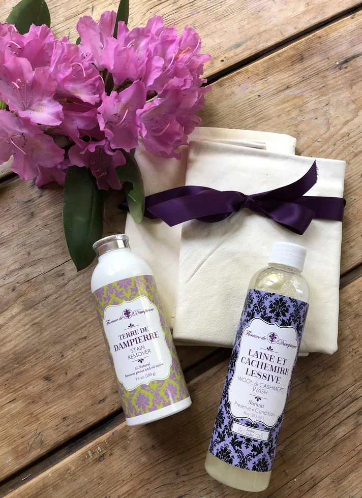 Florence de Dampierre stain remover and wool & cashmere wash with rhododendrons